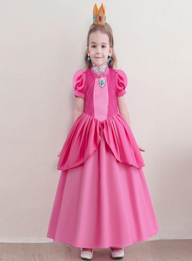 Yosbabe Princess Peach Costume for Girls Peach Dress with Accessories for Birthday Party Halloween Christmas Dress Up Costume (Rose, 120(4-5T)) - Image 3